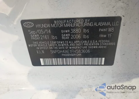 2015 Hyundai Elantra Limited z USA, uszkodzony, nr VIN 5NPDH4AE1FH583606